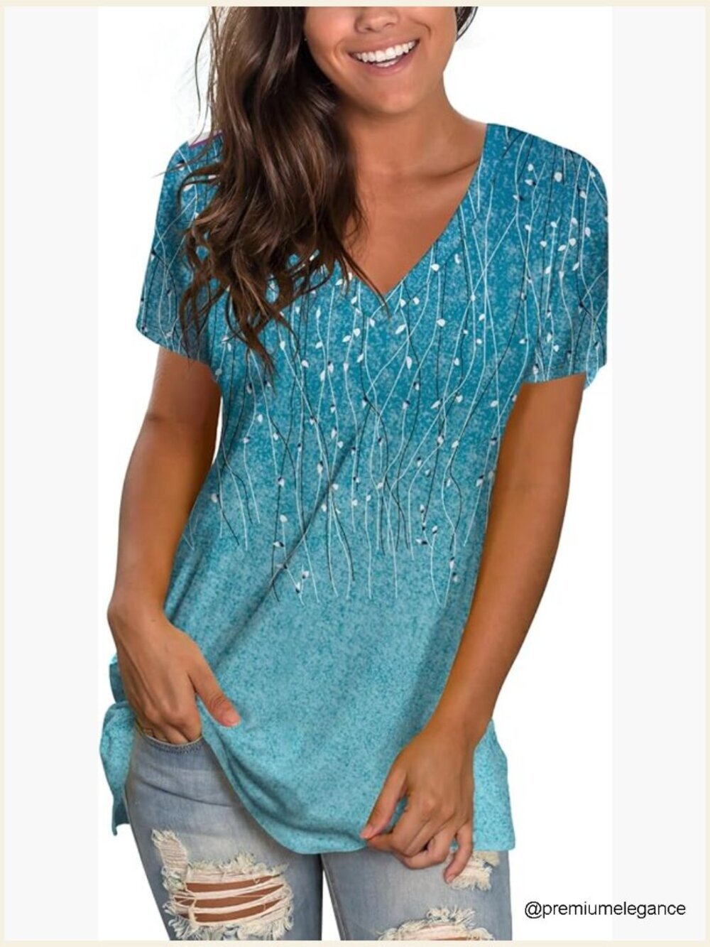 V Neck Short Sleeve T Shirt Loose Fit Soft Stretchy Tee